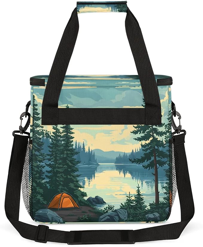 Forest Camping Coffee Maker Travel Bag for Keurig K-Mini/K-Mini Plus Insulated Waterproof Tote with Pockets for K-Cup Portable Single-Serve Brewer Case