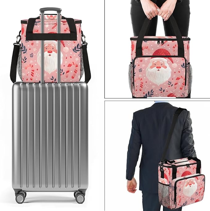 Abstract Santa Claus Coffee Maker Carrying Bag Retro Santa Claus Travel Storage Bag Compatible with K-Mini or K-Mini Plus Single Serve Coffee Brewer Carrying Case with Pockets &amp Shoulder Strap