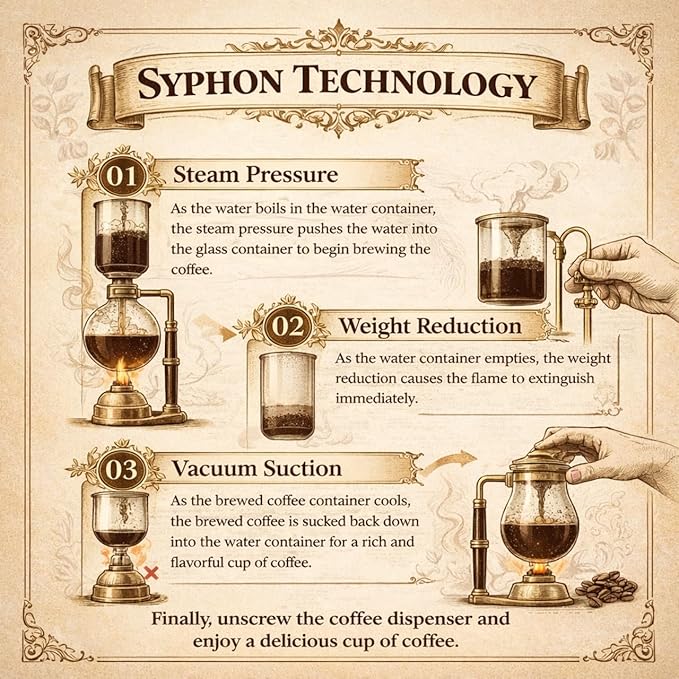 Nispira Belgian Balance Syphon Vacuum Coffee Maker 500 ml Vintage Gravity Brewing System Silver Finish Manual Tabletop Coffee Brewer