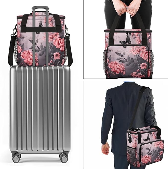 Flowers Butterfly Coffee Maker Carrying Bag Watercolor Butterfly Travel Storage Bag Compatible with K-Mini or K-Mini Plus Single Serve Coffee Brewer Carrying Case with Pockets &amp Shoulder Strap