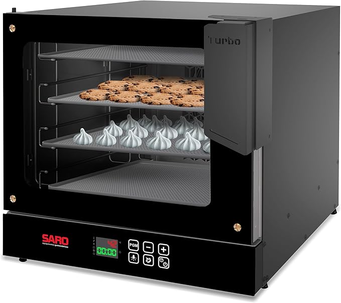 SARO FTD22 Commercial Electric Turbo Convection Oven Charcoal Gray Stainless Steel Large Digital Display Touch Control 4 Baking Trays 49x49x47 Inches