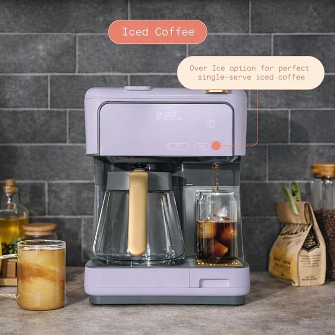 Multi Brew Coffee Maker with Single Serve and Carafe Brewing Options for Countertop Home Use (Lavender)