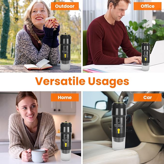 Portable Electric Espresso Maker Cordless Coffee Maker Small Self-Heating Espresso Machine with Anti-Dry Burn Fit for Ground Coffee/NS/DG Capsules for Camping Hiking RV Car Home Office