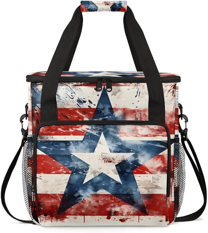 Starry Stripes 4th of July Coffee Maker Carrying Bag Travel Storage Bag Compatible with K-Mini or K-Mini Plus Single Serve Coffee Brewer Carrying Case with Multiple Pockets &amp Shoulder Strap