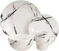 American Atelier Marble Black Coup Casual Round Porcelain Dinnerware Set-16 Piece Party Collection w/ 4 Dinner Salad Plates 4 Bowls &amp 4 Mugs 10.5 Updated White