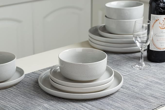 Famiware 24 Pieces Dinnerware Sets Dishes Set for 4 Dark Green &amp Light Gray