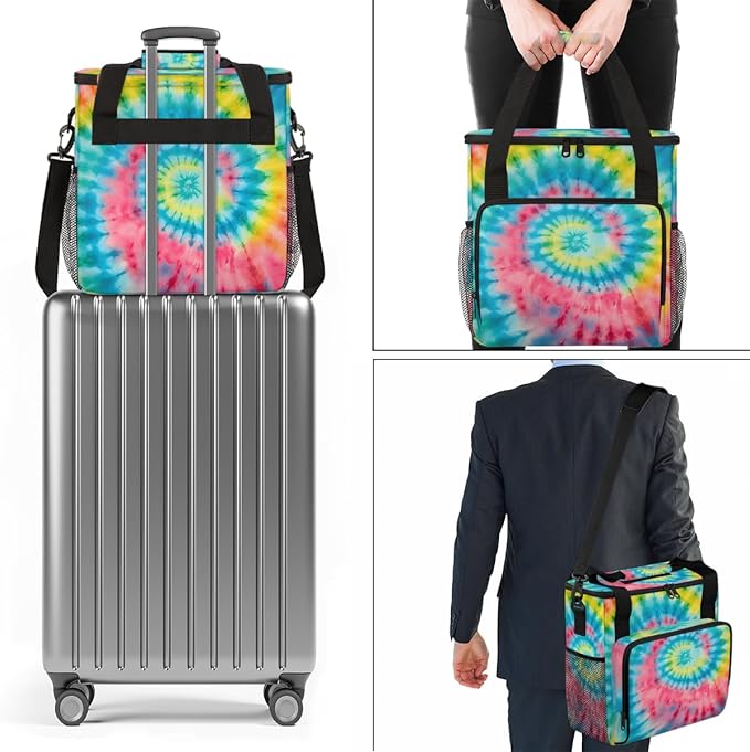 Tie Dyeing Coffee Maker Carrying Bag Yellow Pink Travel Storage Bag Compatible with K-Mini or K-Mini Plus Single Serve Coffee Brewer Carrying Case with Multiple Pockets &amp Shoulder Strap