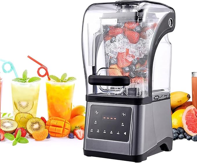 Ice Crusher Machine with Sound EnclosureBlender Smoothie Machine &ampCommercial Stand Mixer for Food Grade Frozen Dessert Soup Maker