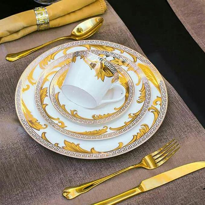 uropean Style Dinnerware Set Service for 4 Bone China Dinnerware Sets Unbreakable Porcelain Dinner Sets Coffee Cup and Saucer Tableware Set Steak Dinner Plates Dish Se golden hook-06
