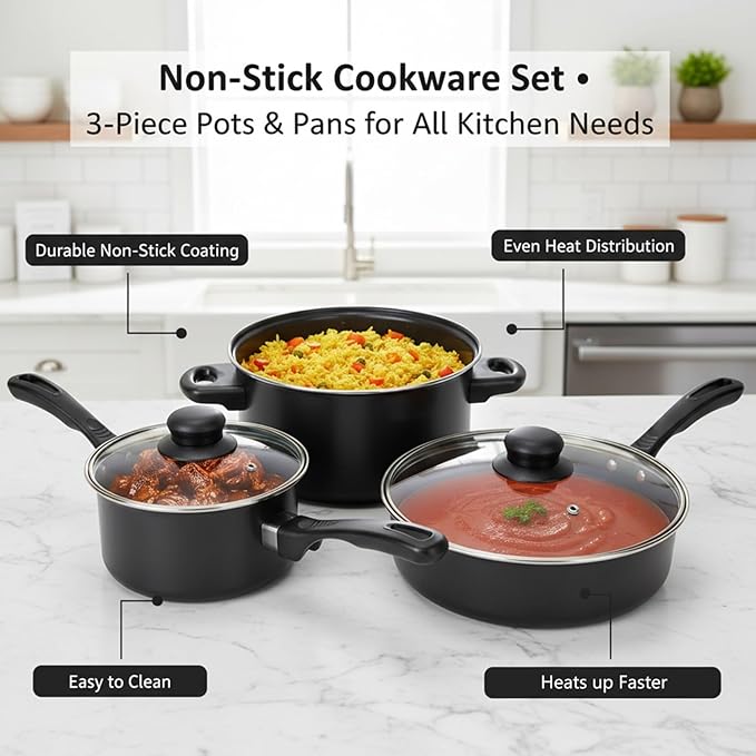 Non Stick Pots and Pans Sets 13-Piece Cookware Set with Frying Pans Saucepan Lid Spoon Spatula and More