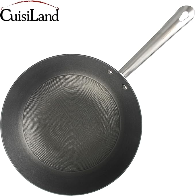 Cuisiland 12 Honeycomb Classic Cast Iron Wok – Non-Stick Wok Stainless Steel Long Handles Oven Safe Cookware Classic Cast Iron Heat Retention Less Oil Cooking