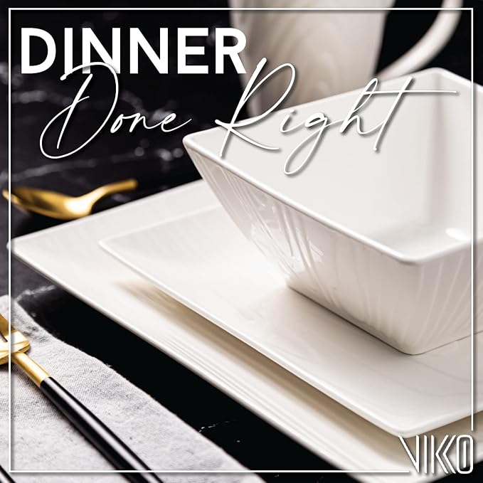 Square DinnerWare Sets 16pc Dinnerware Set Fine Woodgrain Design Service for 4 Porcelain Dinnerware Sets Ivory