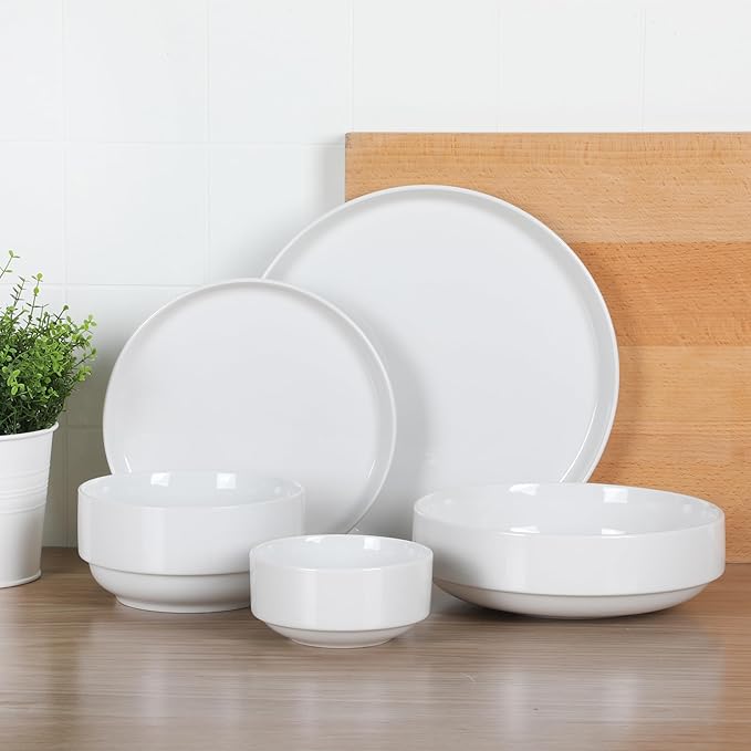 Gibson Home Rothernberg 40-Piece White Porcelain Dinnerware Set – Service for 8 Stackable Plates and Bowls Durable Kitchen Dinner Set