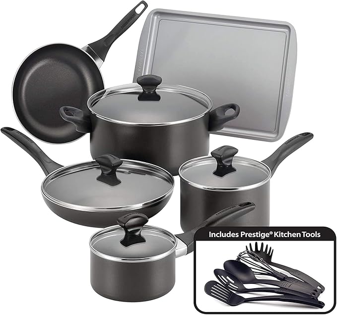 Farberware Dishwasher Safe Nonstick Cookware Pots and Pans Set 15 Piece Black21806