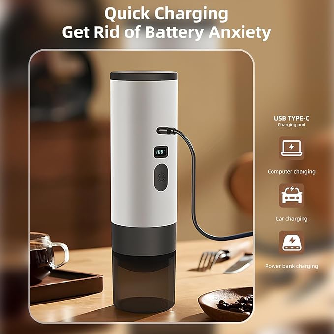 3 in 1 Portable Coffee Maker Compact Travel Coffee Machine for Ground Coffee Capsules Rechargeable Battery Espresso Maker Digital Display for Outdoor Office