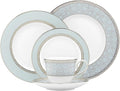 Lenox Dinnerware Set Westmore 5-Piece Place Setting Set Service for 1 Bone China Dinnerware Dishwasher And Microwave Safe Plate Saucer and Teacup Kitchen and Dining (White/Blue 5 Piece)