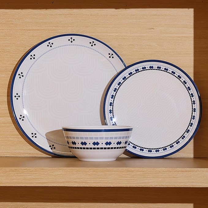 Melamine Dinnerware Set 12pcs Plates and Bowls Set Blue Dinner Dishes Set for Indoor and Outdoor BPA-Free Dishwasher Safe Blue