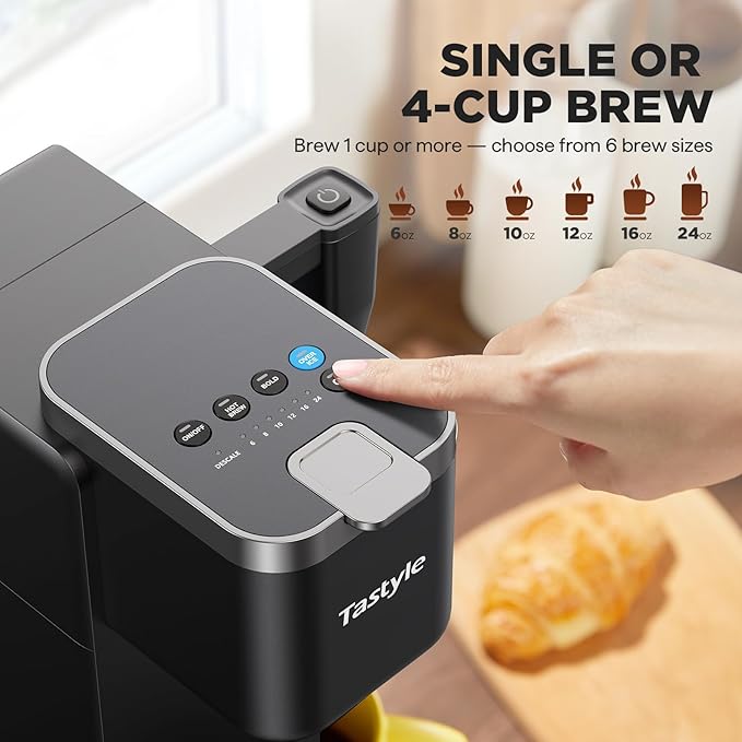 Single Serve Coffee Maker with Built-in Detachable Milk Frother Iced and Hot Coffee Machine for K Cup &amp Grounds 40oz Removable Water Reservoir 6 Cup Sizes Fits 7.3 Travel Mug Black
