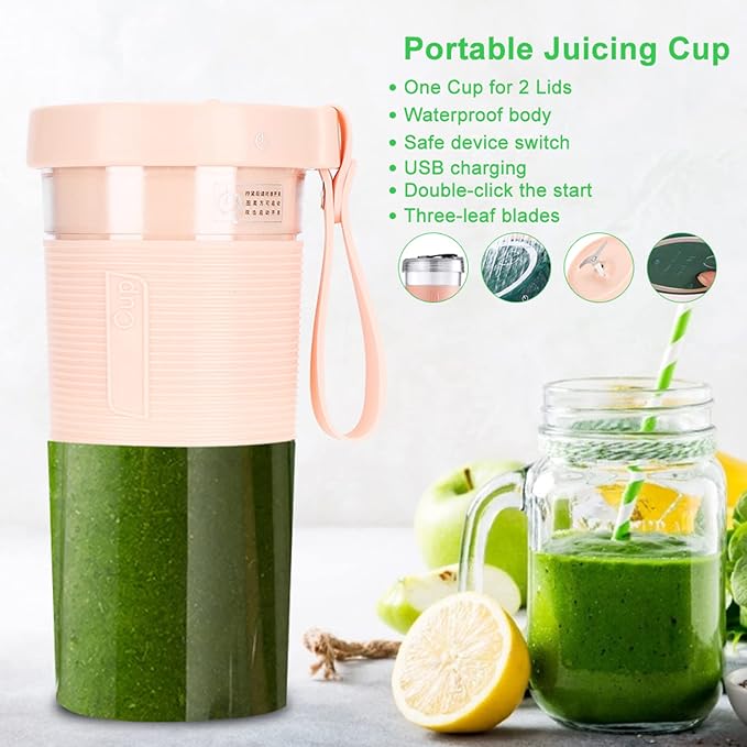 Portable Electric Juicing Cup USB Rechargeable Travel Juicer 320ml Capacity with Three Leaf Cutter Head Lightweight Mixer for Home Outdoor Use Food Grade Material Safe for Baby (320ml)