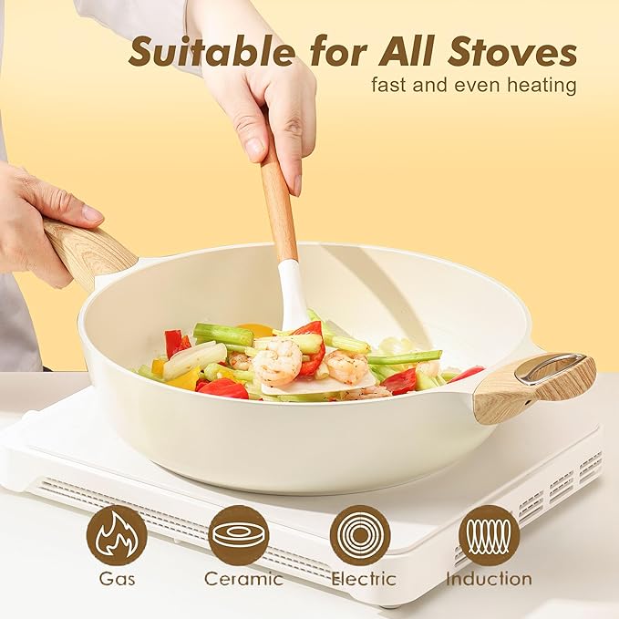 SENSARTE 13-Piece Nonstick Ceramic Cookware Set12 Inch Large Deep Frying Pan with Lid