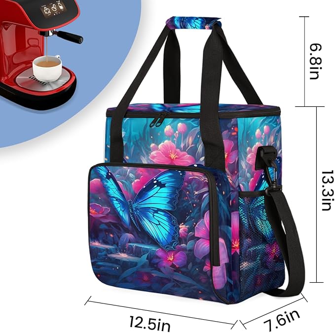 Watercolor Butterfly Coffee Maker Carrying Bag Gothic Butterfly Travel Storage Bag Compatible with K-Mini or K-Mini Plus Single Serve Coffee Brewer Carrying Case with Pockets &amp Shoulder Strap