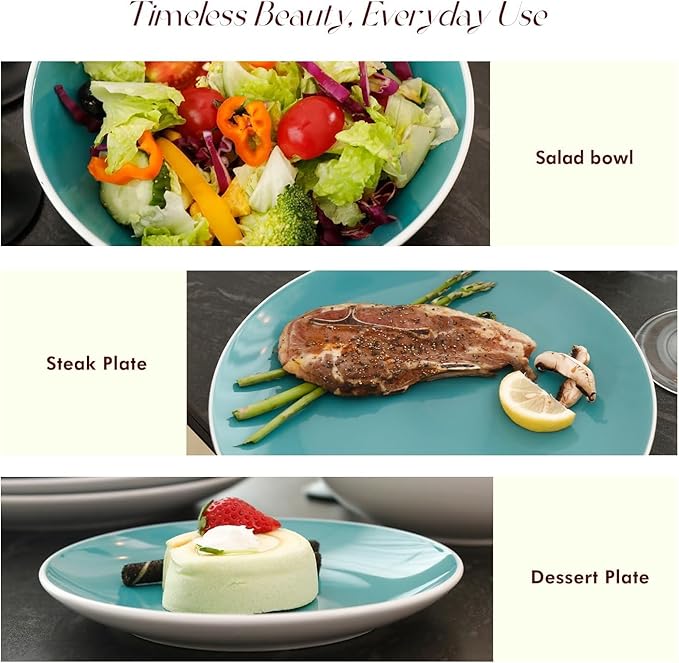 Stoneware Coupe Shape 16pc Dinnerware Set Outside White + Inside Turquoise