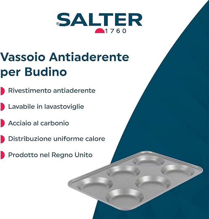 Salter Essentials Yorkshire Pudding Tray – Non-Stick Coating Rectangular Muffin Tray Dishwasher Safe Easy to Clean Made in The UK Durable Cupcake Tray Lightweight PFOA-Free BW13670