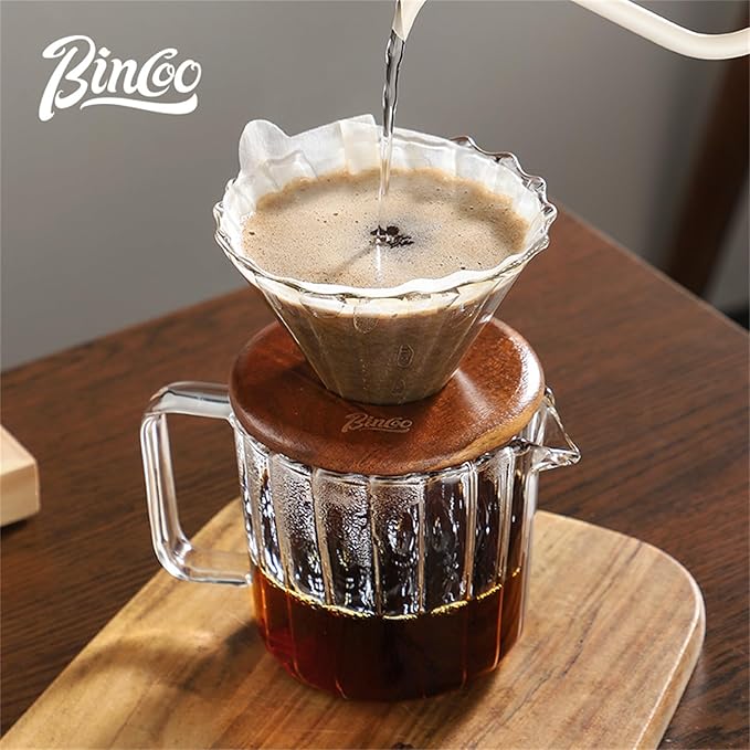 Bincoo Pour Over Coffee Maker Set 11oz - Heat-ResistantCoffee Dripper Size 1 with Walnut CollarDrip Coffee Maker for Coffee Brewer Kit HomeOfficeGift