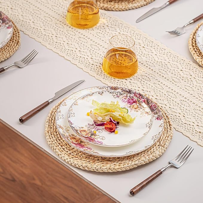 Dinnerware Sets Plates Set with Bowls Artistic 12-Piece Ceramic Dinnerware for Home Restaurant Chip and Scratch Resistant Microwave and Dishwasher Safe Rose Collection