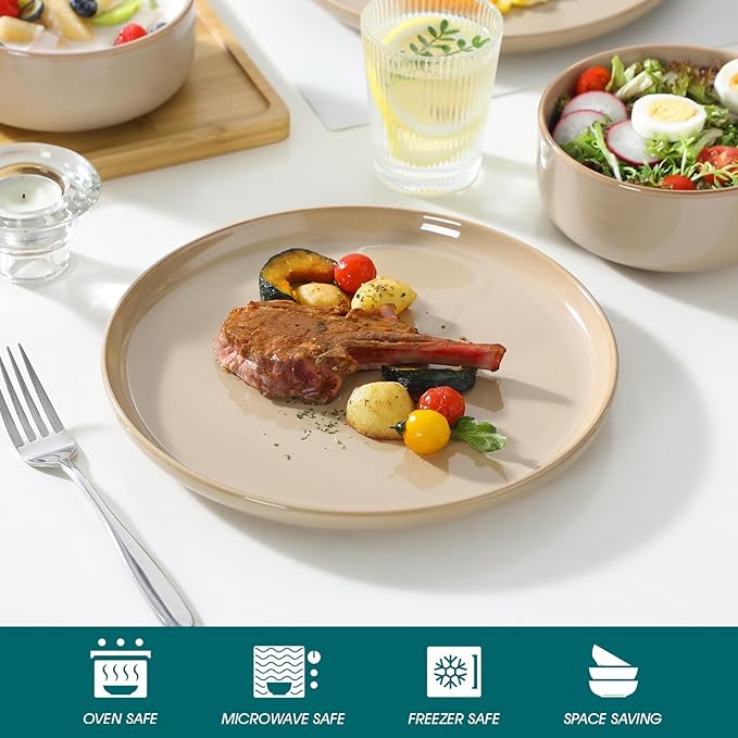 vancasso PLAYA Ceramic Plates and Bowls Sets 18 Pieces Brown Dinnerware Sets for Kitchen Reactive Glaze Dishes Set for 6 Dishwasher and Microwave Safe
