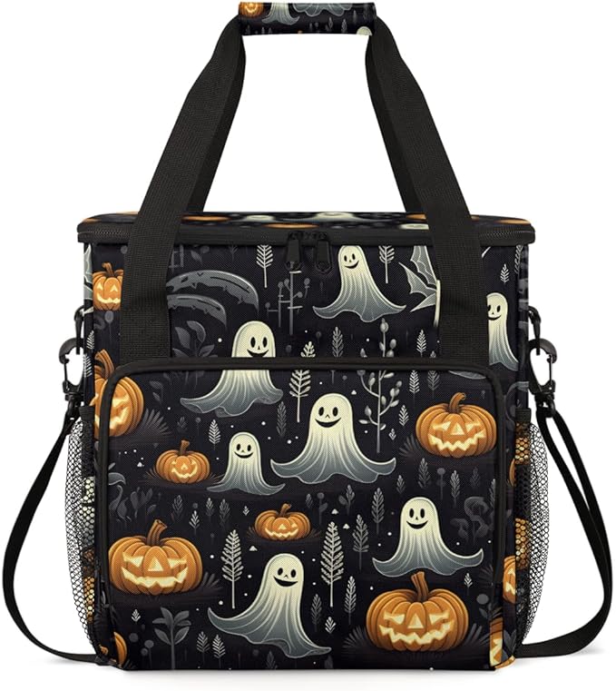 Bright Halloween Ghosts Coffee Maker Carrying Bag Travel Storage Bag Compatible with K-Mini or K-Mini Plus Single Serve Coffee Brewer Carrying Case with Multiple Pockets &amp Shoulder Strap