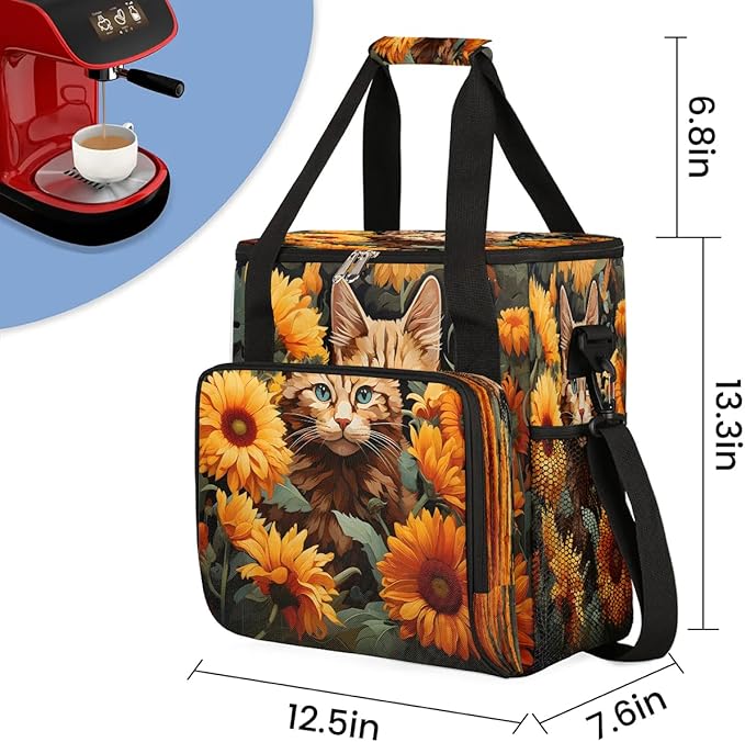 Cat Flowers Coffee Maker Carrying Bag for Keurig K-Mini or K-Mini Plus Storage Portable Coffee Maker Travel Bag