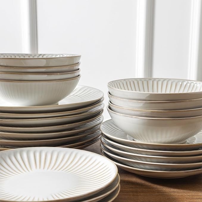 Stone Lain Linea 24-Piece Dinnerware Set Stoneware White