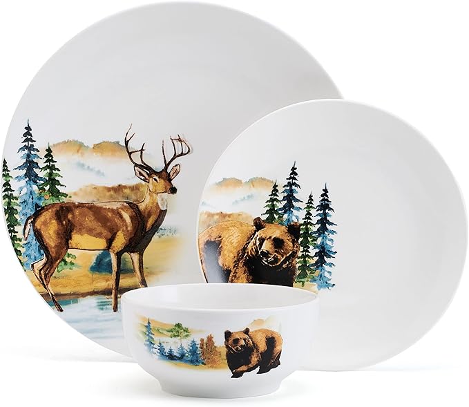 Studio Nova Woodland Animals Lodge 12 Piece Dinnerware Set Service for 4 White