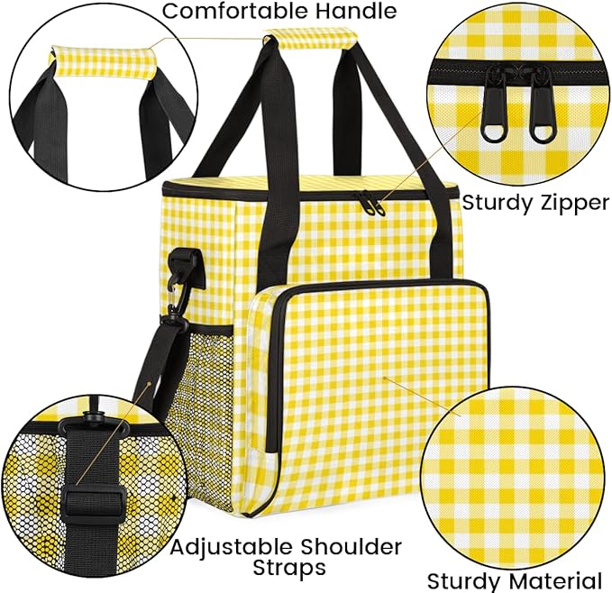 Yellow Plaid Coffee Maker Carrying Bag Portable Travel Storage Tote Bag Compatible with K-Mini or K-Mini Plus Single Serve Coffee Brewer Carrying Case with Multiple Pockets &amp Shoulder Strap