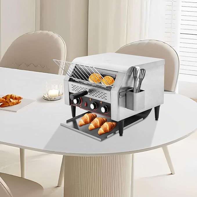 Commercial Conveyor Toaster 450 Slices/Hour 2400W Commercial Stainless Steel Toasters CommercialToaster Conveyor with Crumb Tray IndustrialToaster for Baking Toast Sandwiches