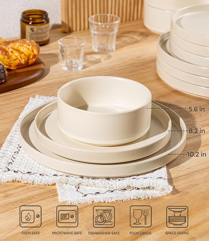 TheTerra Ceramic Dinnerware Sets for 8 24 Pieces Handmade Reactive Glaze Plates and Bowls Set Scratch Resistant Dish Set Oven &amp Microwave &amp Dishwasher Safe Matte White