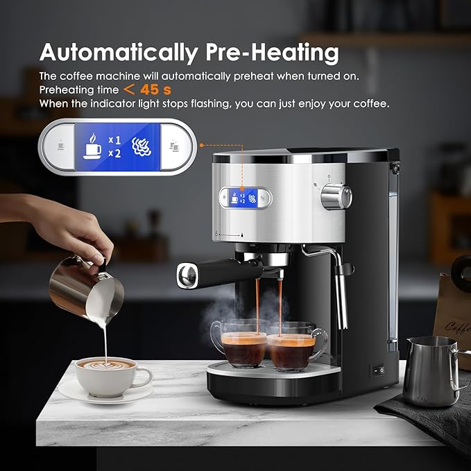 COWSAR Commercial Espresso Machine 20 Bar Compact Espresso Maker with Milk Frother Steam Wand Expresso Coffee Machines with 45 OZ Removable Water Tank for Cappuccino Latte Home