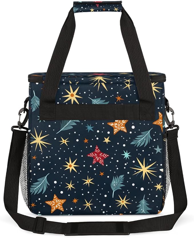 Christmas Snowflakes Coffee Maker Carrying Bag Bright Snowflakes Travel Storage Bag Compatible with K-Mini or K-Mini Plus Single Serve Coffee Brewer Carrying Case with Pockets &amp Shoulder Strap