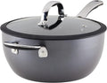 Rachael Ray Cook + Create Hard Anodized Nonstick Saucier Pan/Saucepan with Lid and Helper Handle 4.5 Quart - Black
