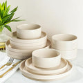 TheTerra Ceramic Dinnerware Sets for 4 12 Pieces Handmade Reactive Glaze Plates and Bowls Set Scratch Resistant Dish Set Oven &amp Microwave &amp Dishwasher Safe Ice Cream