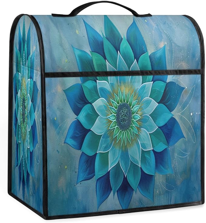 cfpolar Kitchen Aid Mixer Cover Compatible with 6-8 Quarts Turquoise Flowers Stand Mixer Cover Kitchen Aid Mixers Accessories Appliance Organizer Bag Dust Covers with Zipper Pocket