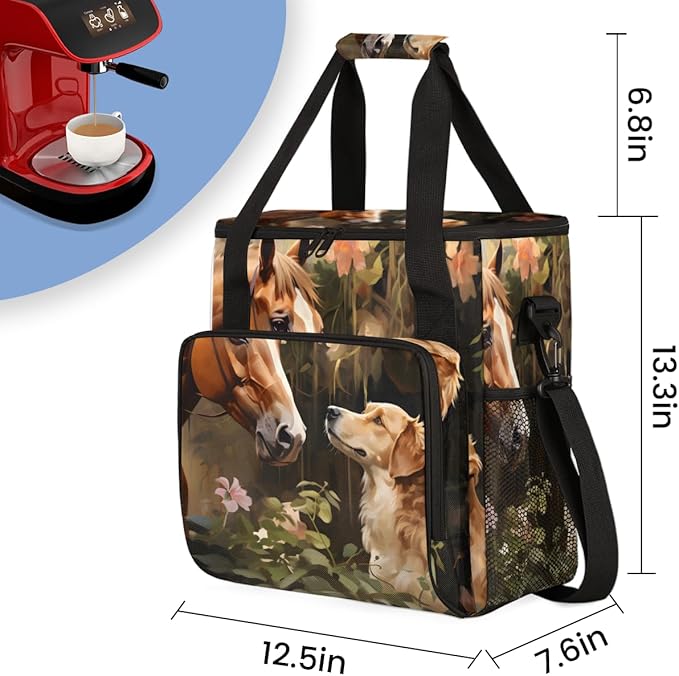 Horse Dog Coffee Maker Carrying Bag Portable Travel Storage Tote Bag Compatible with K-Mini or K-Mini Plus Single Serve Coffee Brewer Carrying Case with Multiple Pockets &amp Shoulder Strap