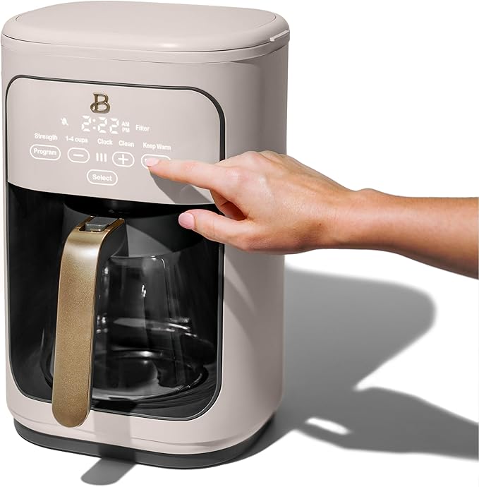 B - Coffee Maker 14-Cup Touch Display Programmable 1200W Stainless Steel Keep Warm 24h Timer (Porcini Taupe)