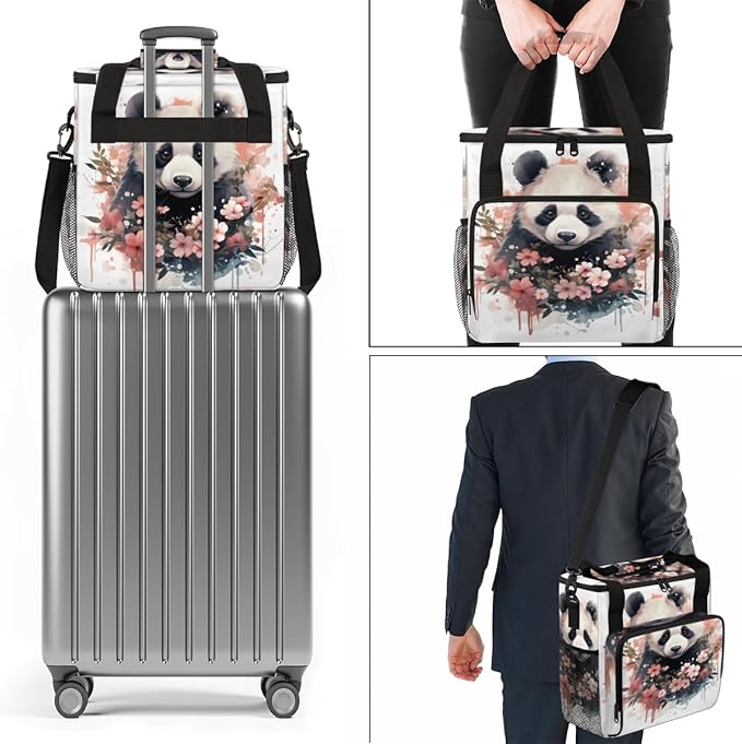 Panda Coffee Maker Carrying Bag Pink Garland Portable Travel Storage Tote Bag Compatible with K-Mini or K-Mini Plus Single Serve Coffee Brewer Carrying Case with Multiple Pockets &amp Shoulder Stra