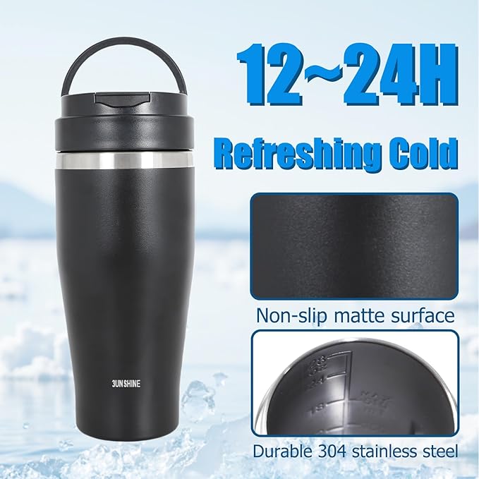Ice Shave 2-in-1 Stainless Steel Vacuum Tumbler &amp Cordless Blender - 28oz Leak Resistant Cold 24Hrs/Ice 2 Days 120 Watts with Waterproof Charging - For Smoothies Home/Office/Car Black