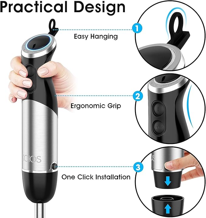 KOIOS Upgraded Immersion Blender Handheld 1000W 12-Speed 5 in 1 Hand Mixer Stick Blender with 304 Stainless Steel BladeFood ProcessorBeakerEgg Whisk&ampMilk FrotherNon-BPASmoothies Purée Baby F