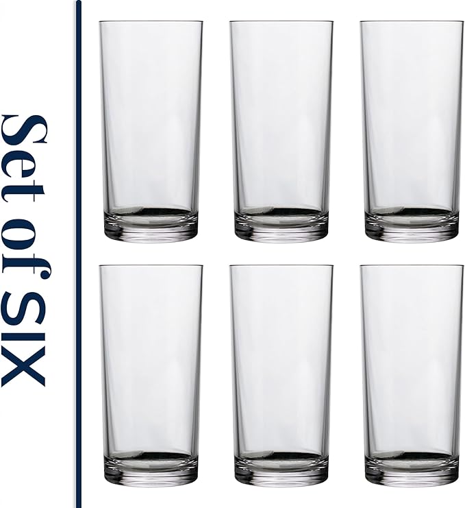 US Acrylic Classic Clear Plastic Reusable Drinking Glasses (Set of 6) 24oz Iced-Tea Cups | BPA-Free Tumblers Made in USA | Top-Rack Dishwasher Safe