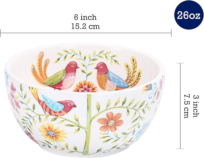 Bico Red Spring Bird Ceramic 12 pcs Dinnerware Set Service for 4 Inclusive of 11 inch Dinner Plates 8.75 inch Salad Plates and 26oz Cereal Bowls for Party Microwave &amp Dishwasher Safe