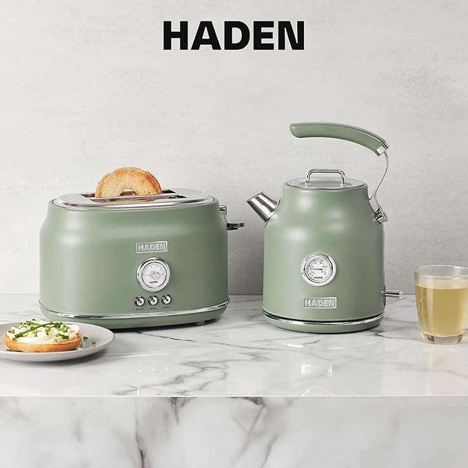 Haden Dorset 2 Slice Wide Slot Stainless Steel Toaster with Adjustable Browning Control &amp Non Slip Feet Cedar Green &amp Chrome